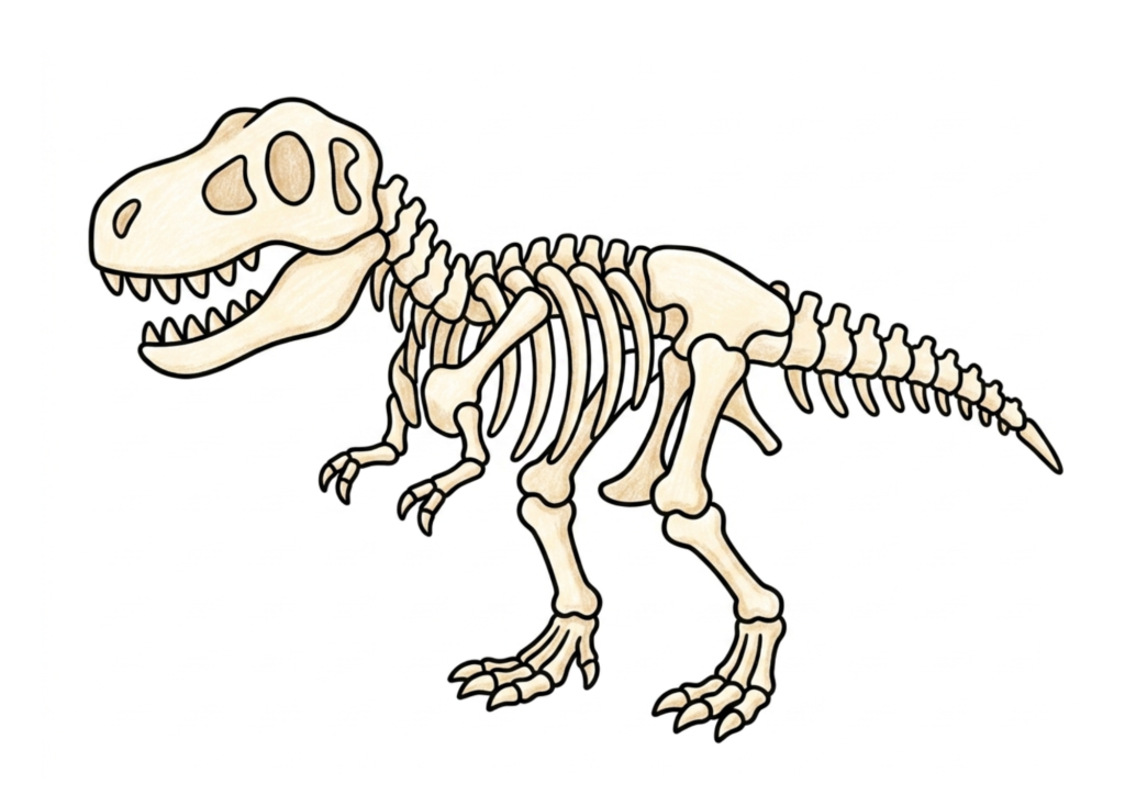 ティラノサウルスの骨格の塗り絵イラスト