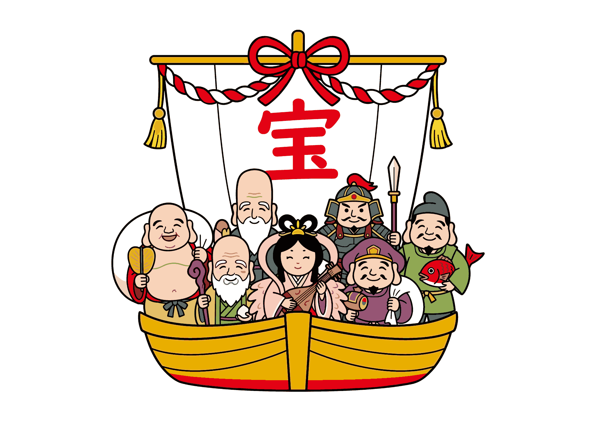 宝船と七福神のイラスト|無料ダウンロード|塗り絵イラスト|フリー画像|素材
