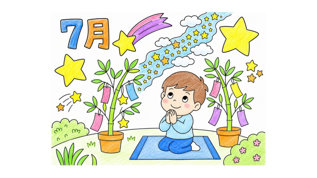 七夕の短冊・天の川の塗り絵イラスト カラー見本（無料・印刷OK）