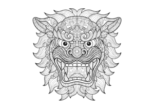 獅子舞の塗り絵イラスト｜大人向け和風アート素材｜無料フリー画像ダウンロード