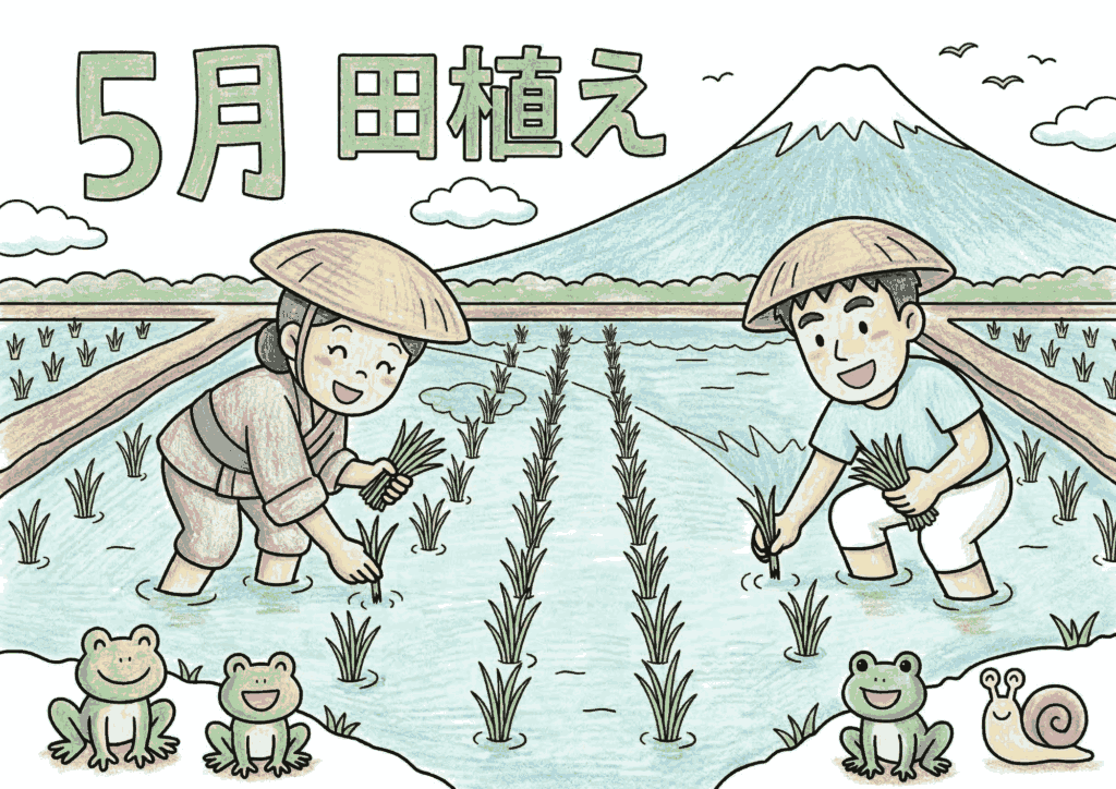 田植えの塗り絵 見本カラー付き 高齢者・大人向け無料ダウンロード