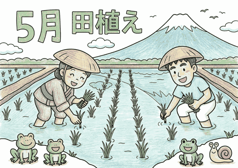 田植えの塗り絵イラスト