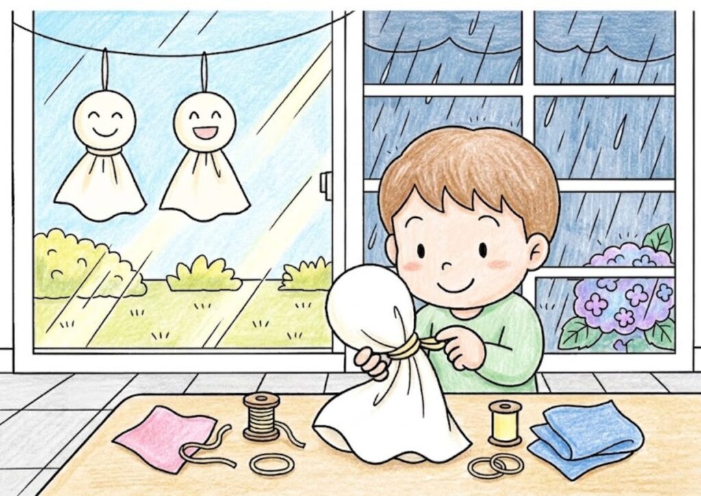 てるてる坊主の塗り絵イラスト カラー見本（無料・印刷OK）