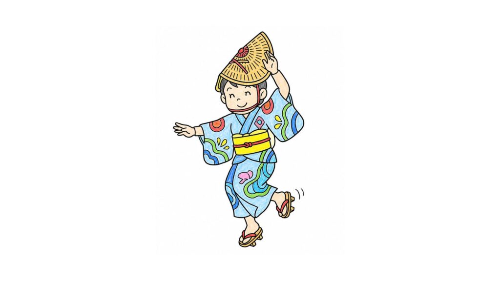 徳島阿波踊りの塗り絵イラスト カラー見本（無料・印刷OK）