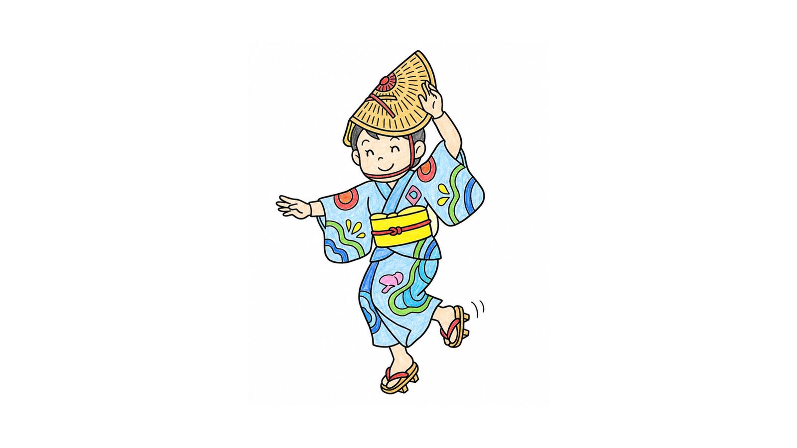 徳島阿波踊りの塗り絵イラスト カラー見本（無料・印刷OK）