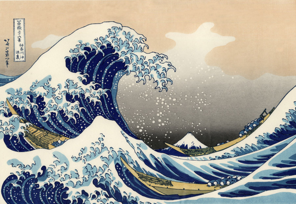 富嶽三十六景 神奈川沖浪裏の塗り絵イラスト カラー見本（無料・印刷OK）