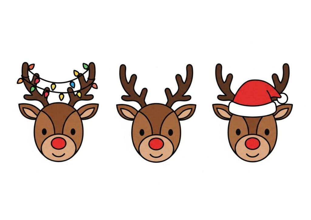 クリスマスのトナカイの塗り絵イラスト カラー見本（無料・印刷OK）