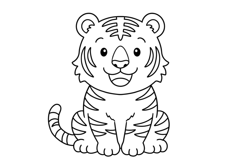 Tiger coloring page line art, free printable for children