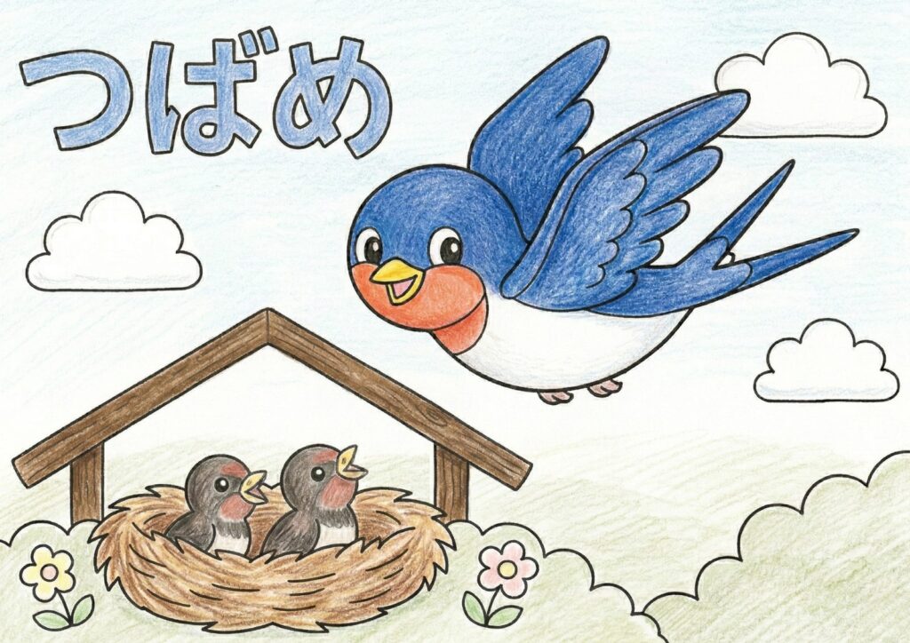 つばめの塗り絵イラスト カラー見本（無料・印刷OK）