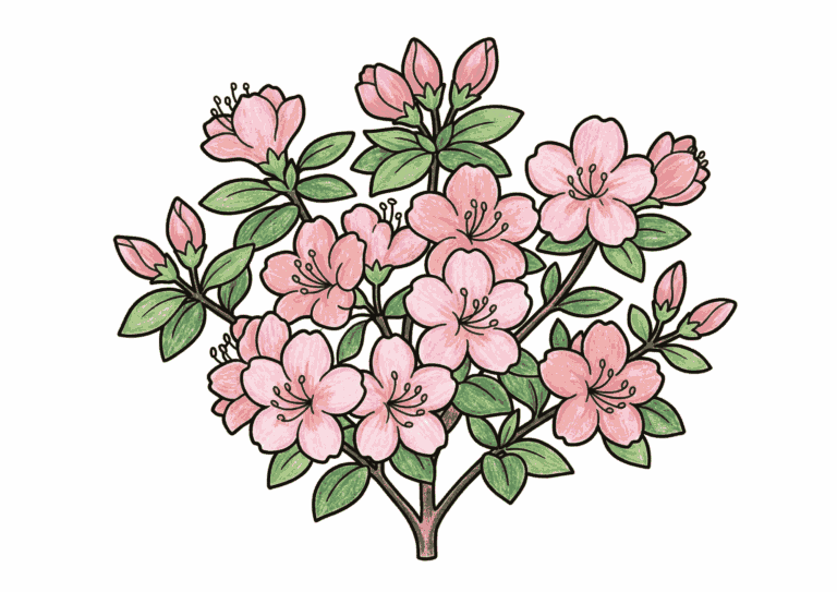 ツツジ（躑躅）の塗り絵イラスト