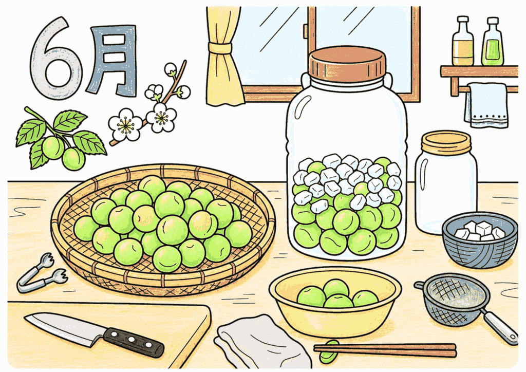 梅の実と梅仕事の塗り絵 カラー見本