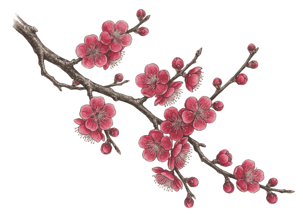 梅の花の塗り絵画像｜無料ダウンロードできる高齢者向け春の塗り絵イラスト白黒フリー画像素材