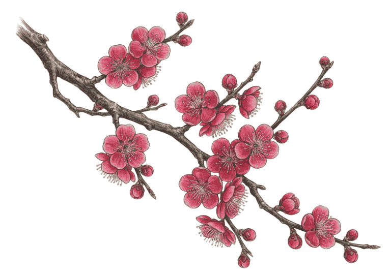 春の花・梅の花の塗り絵イラストの塗り絵イラスト