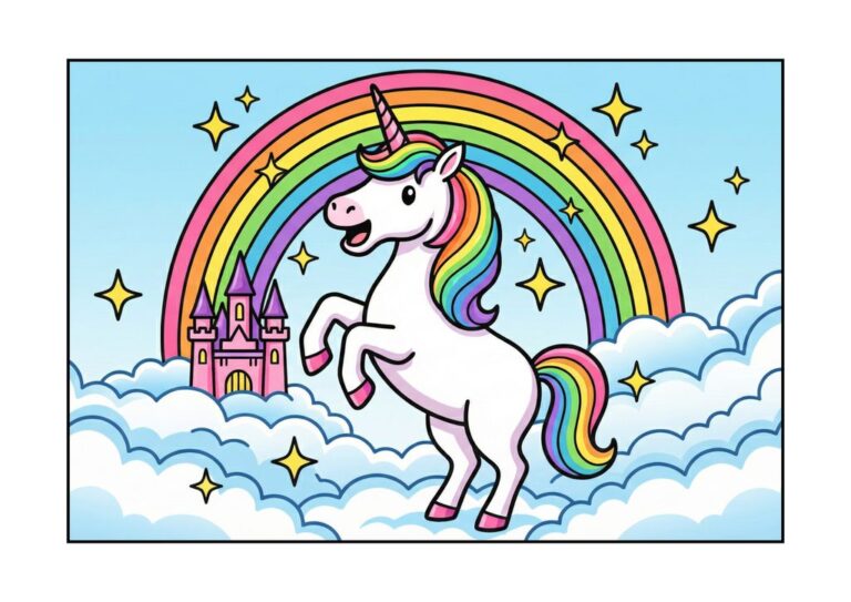ユニコーンのぬりえイラストの塗り絵 カラー見本 無料ダウンロード
