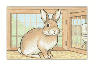 ゲージの中のうさぎの無料ぬりえイラスト｜高齢者向け｜簡単・リアル・かわいい｜ダウンロード