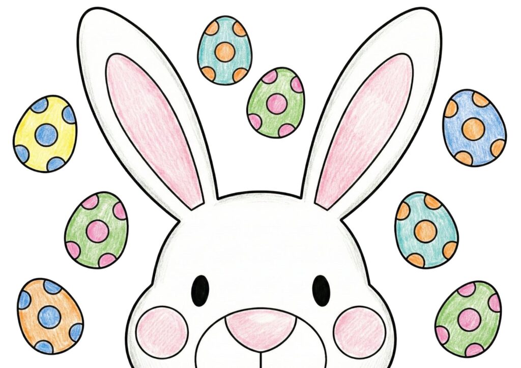 イースターうさぎの塗り絵イラスト カラー見本（無料・印刷OK）