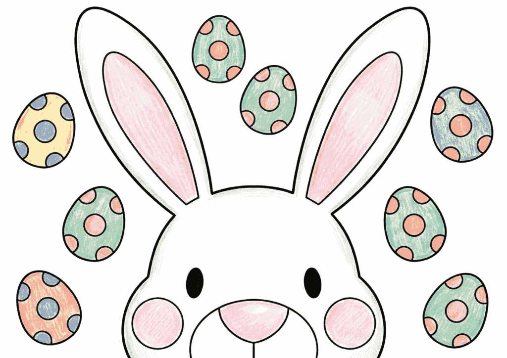 うさぎとイースターエッグの塗り絵イラスト無料ダウンロード用フリー画像素材