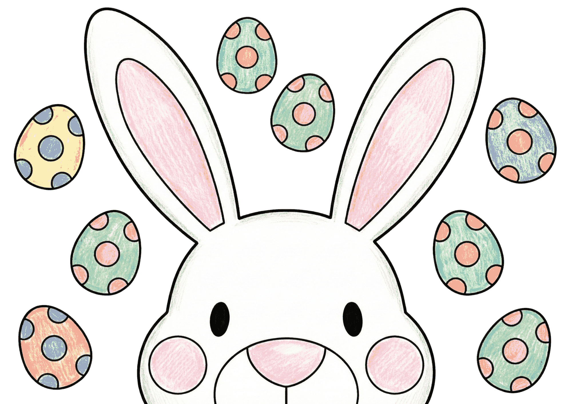 うさぎとイースターエッグの塗り絵イラスト無料ダウンロード用フリー画像素材