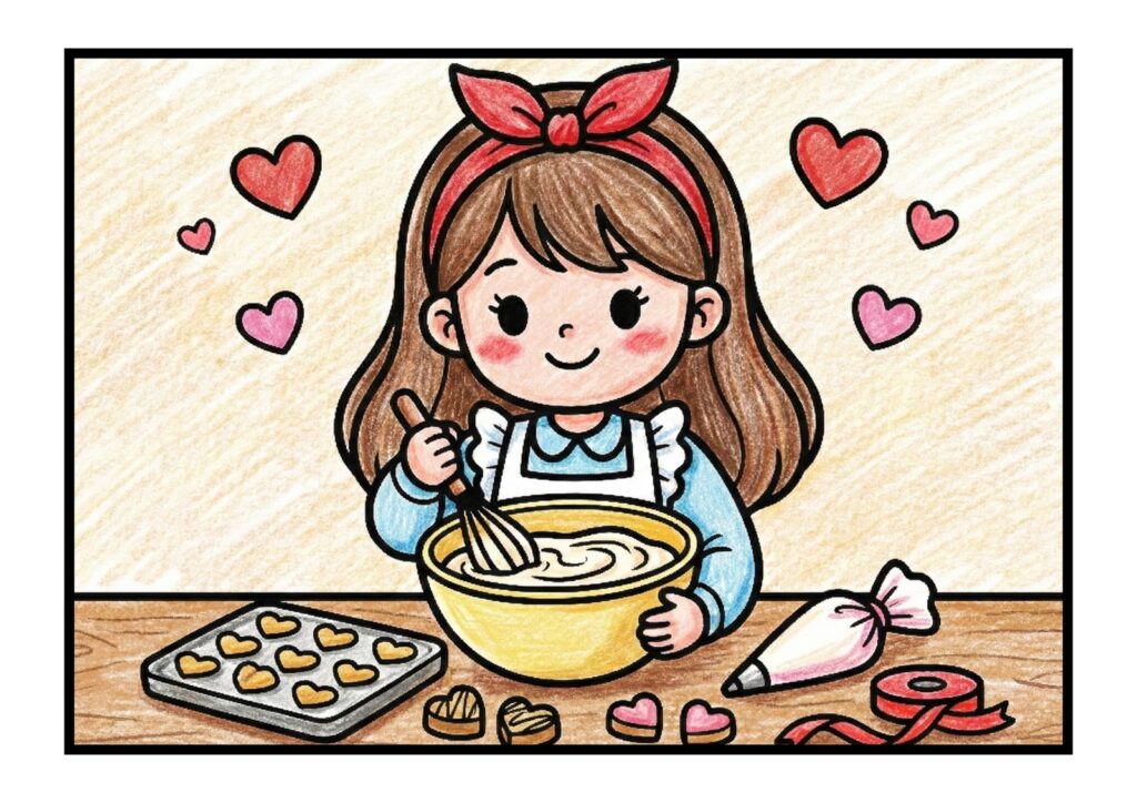 手作りチョコの塗り絵イラスト カラー見本（無料・印刷OK）