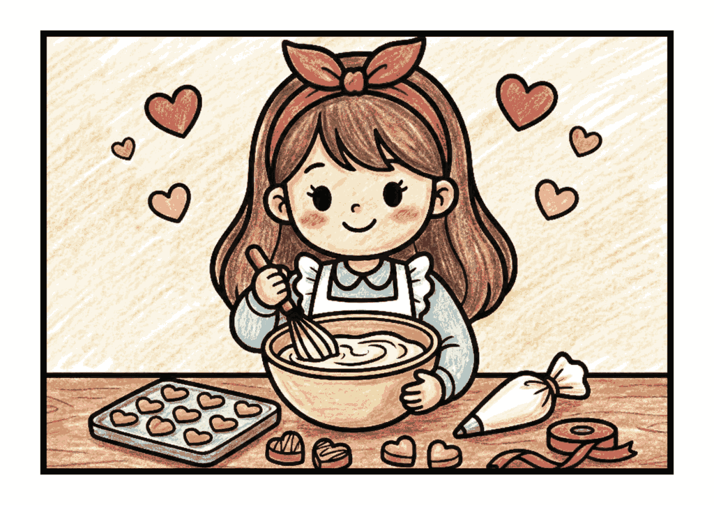 バレンタインのチョコ作りイラスト｜無料ダウンロード｜塗り絵イラスト｜フリー画像｜素材