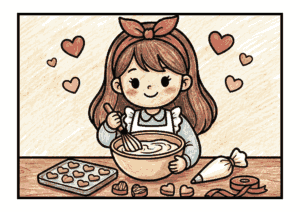 バレンタインのチョコ作りイラスト｜無料ダウンロード｜塗り絵イラスト｜フリー画像｜素材