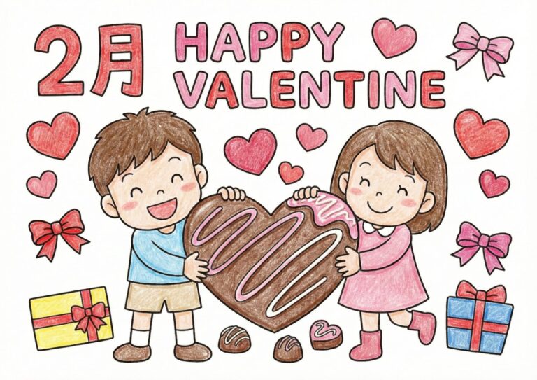 ハッピーバレンタインの塗り絵イラスト