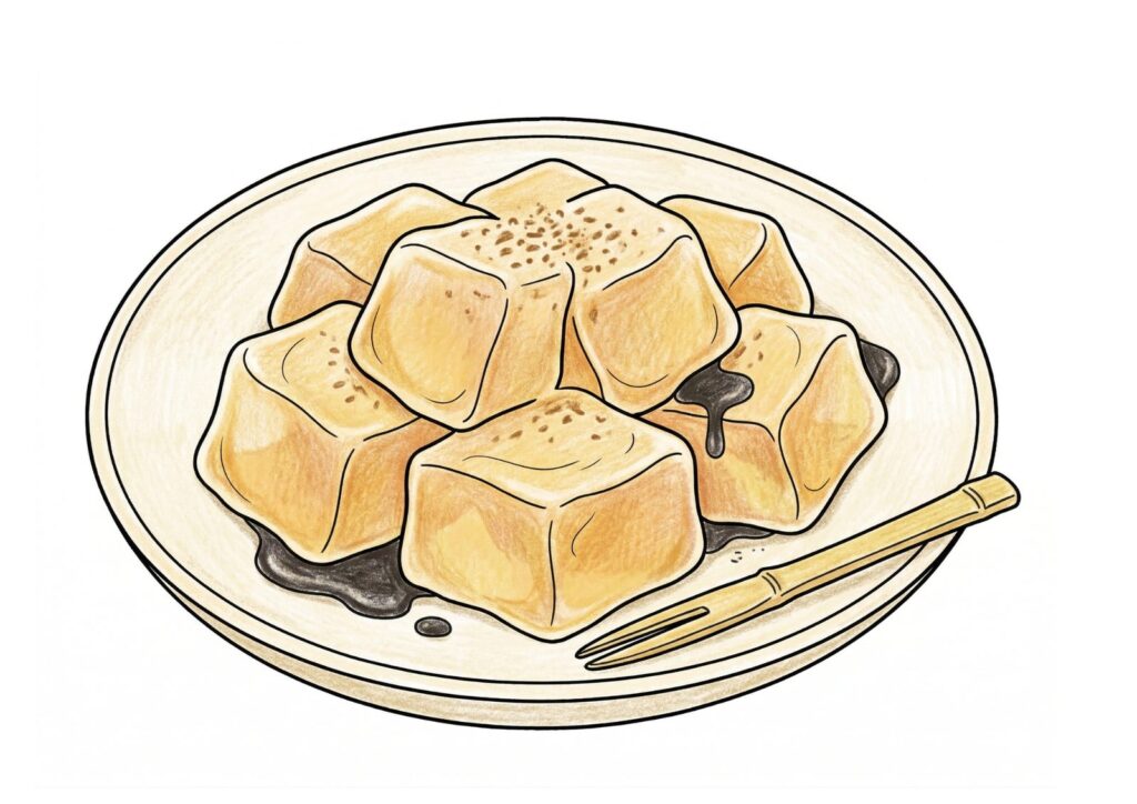 わらび餅の塗り絵イラスト カラー見本（無料・印刷OK）