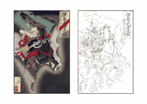 上杉謙信の無料ぬりえイラスト｜高齢者向け｜浮世絵を元にした勇壮な武者絵｜ダウンロード