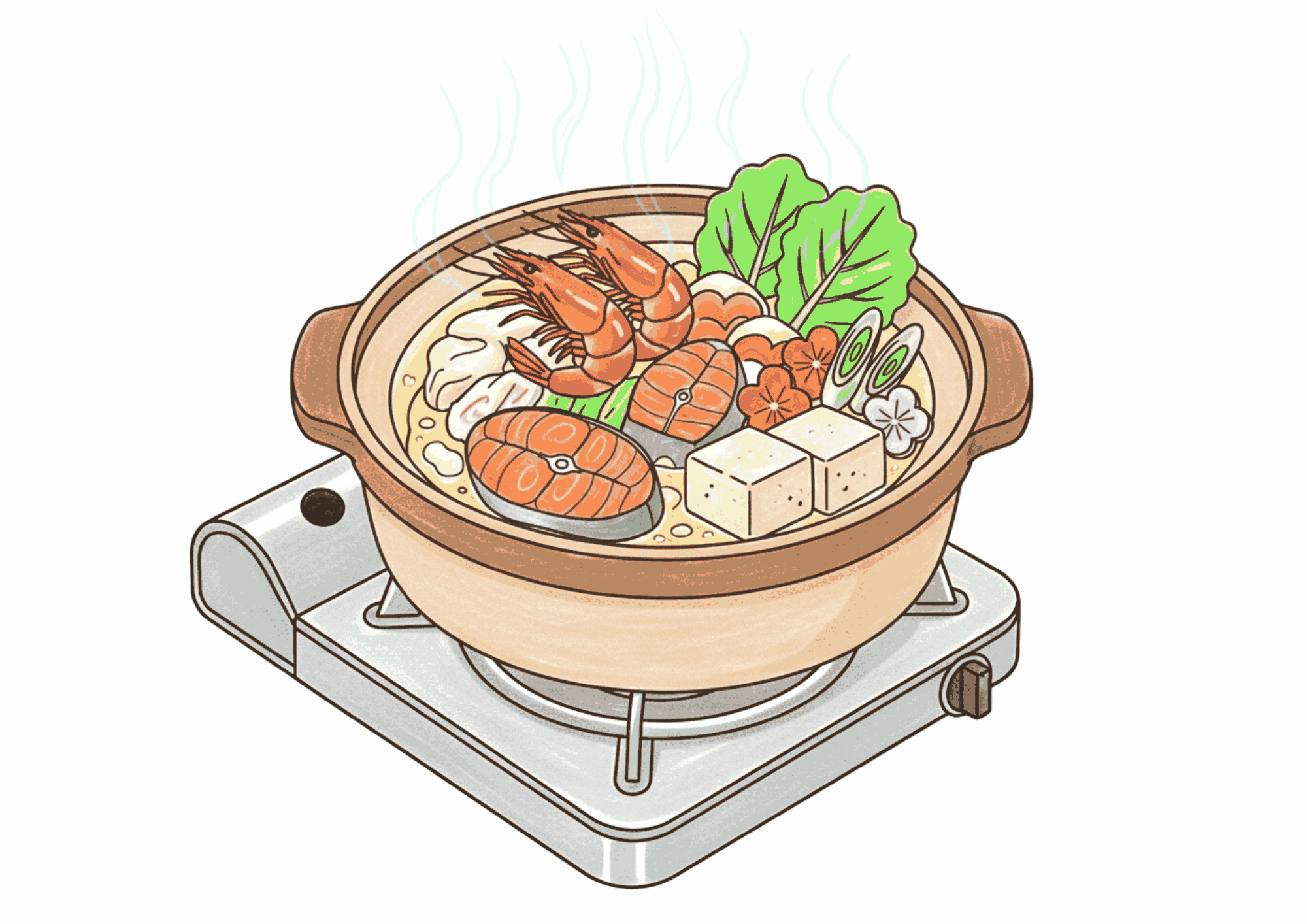 寄せ鍋の無料ぬりえイラスト|高齢者向け|見本付きで塗りやすい|冬の食材シリーズ|ダウンロード