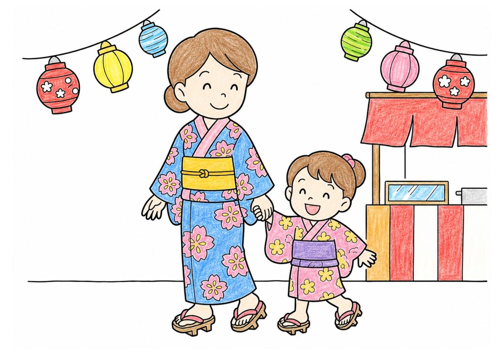 浴衣で夏祭りの塗り絵 カラー見本
