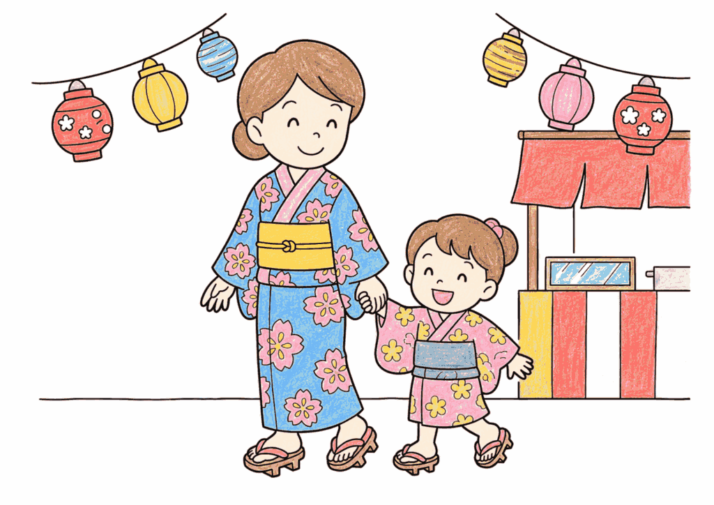 浴衣で夏祭りの塗り絵 カラー見本