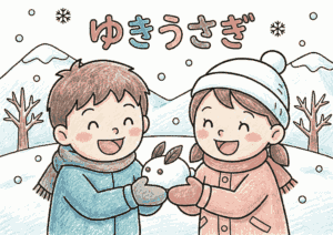 雪うさぎのぬりえイラスト｜無料ダウンロードできる子供・高齢者向け白黒フリー画像素材