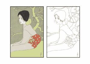 夢二の塗り絵イラスト｜高齢者向け｜やさしい色鉛筆風｜蕾｜大正ロマンを楽しむ無料ダウンロード