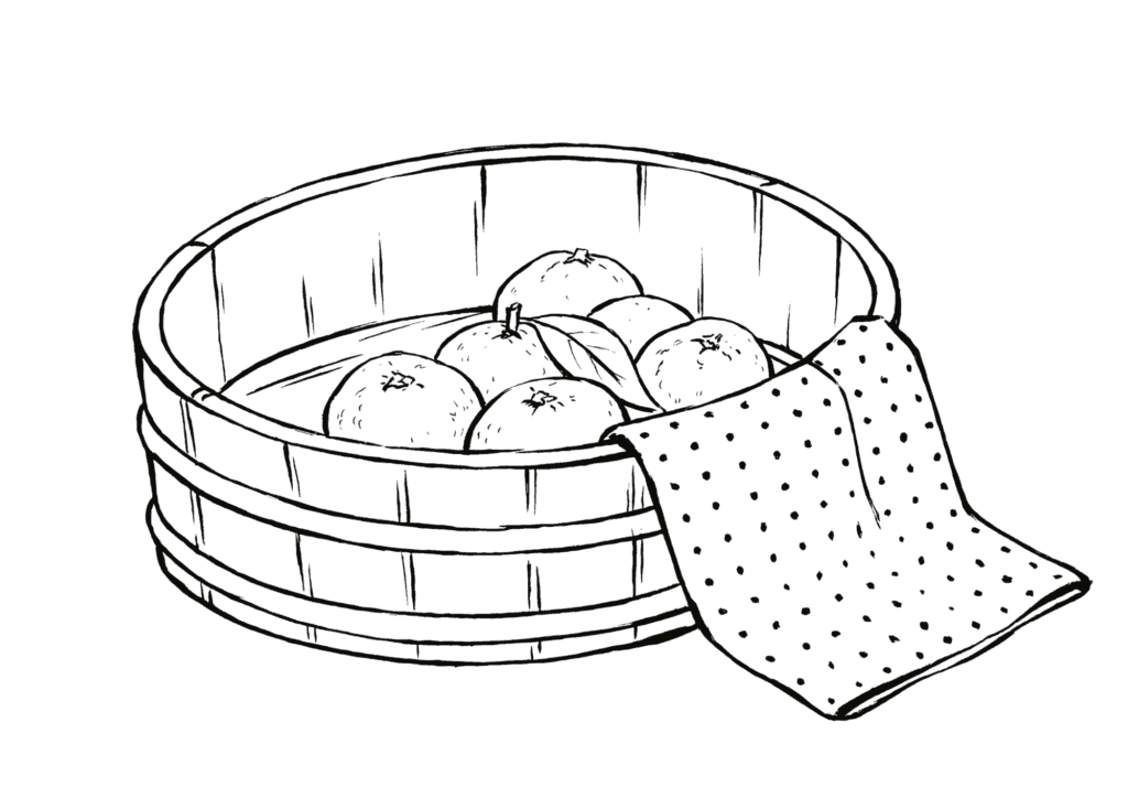 冬至のゆず湯ぬりえイラストの塗り絵 白黒 無料ダウンロード 印刷用