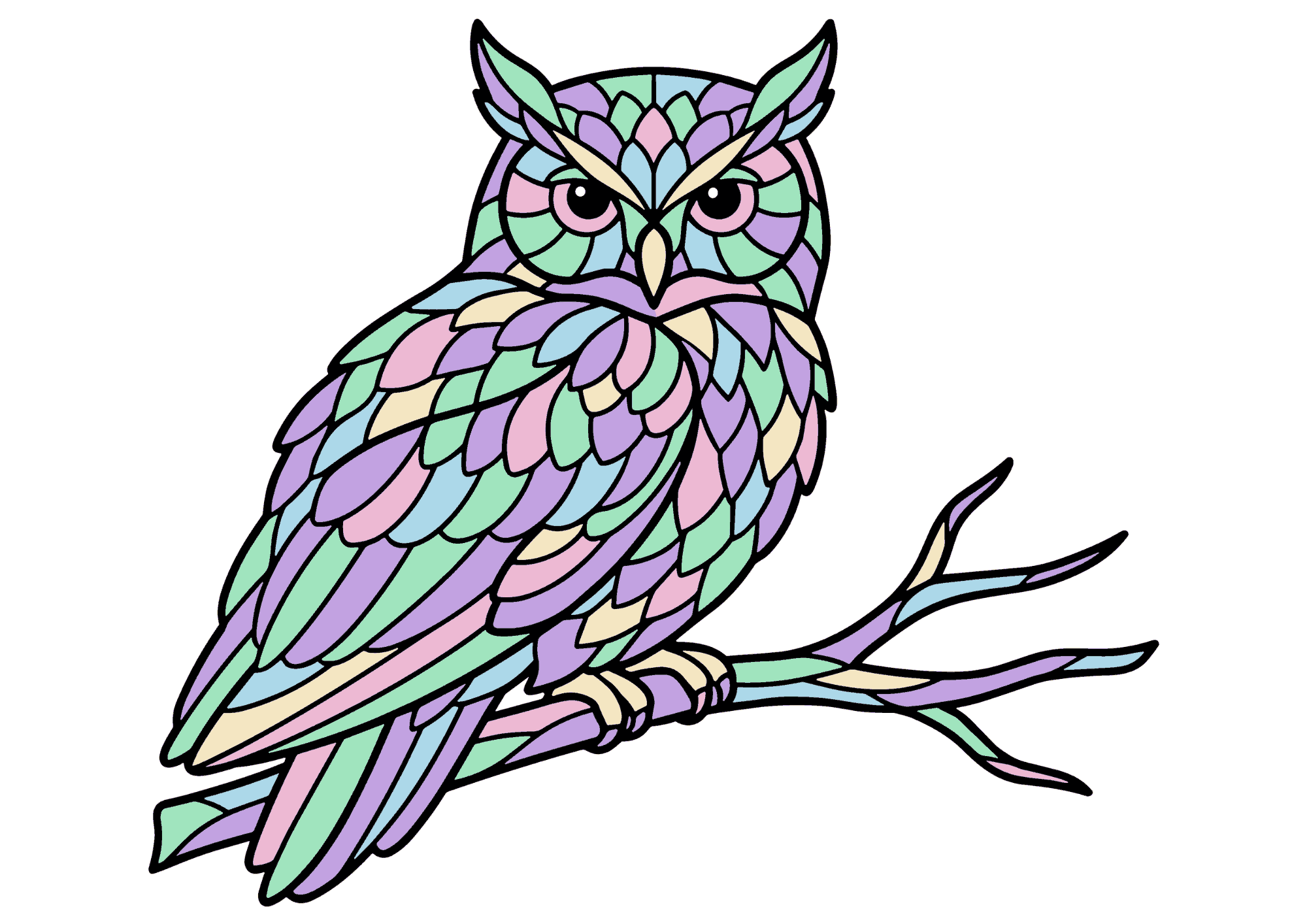 ゼンタングル塗り絵|ふくろうの幻想アートで心を整える|無料ダウンロードOK