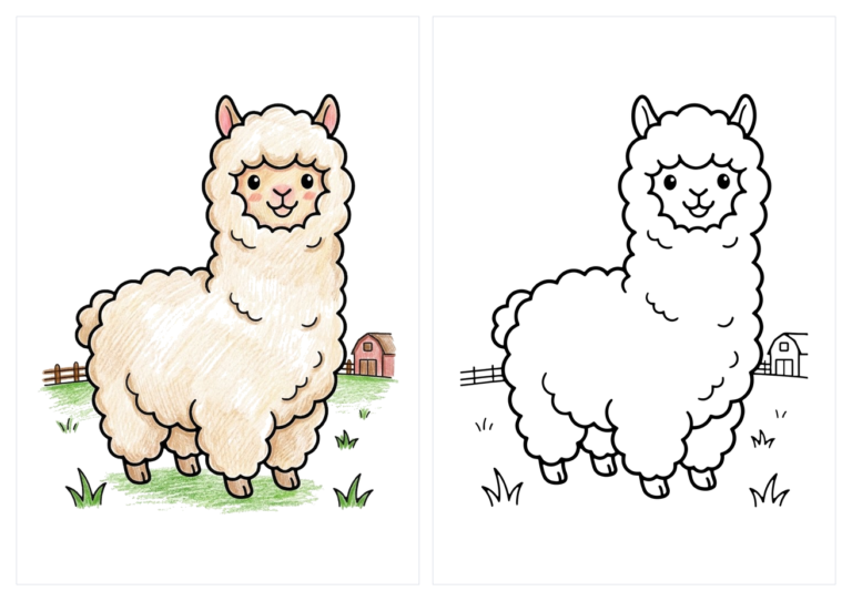 アルパカの塗り絵(かわいい)