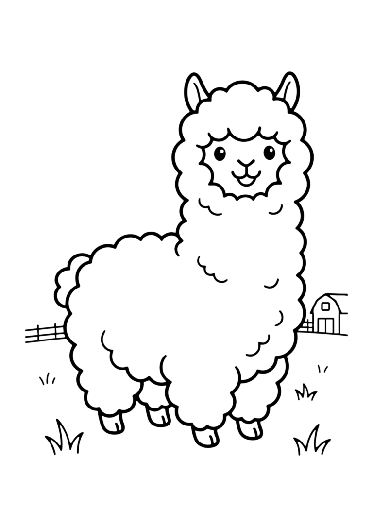 アルパカの塗り絵（白黒線画）