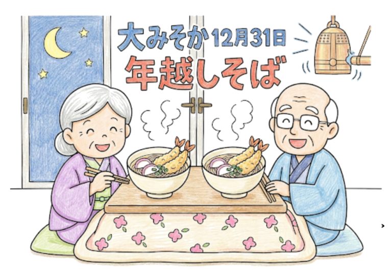 大みそかの年越しそばの塗り絵イラスト