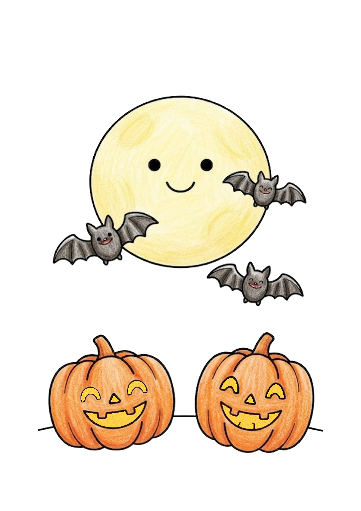 満月とコウモリの塗り絵のカラー見本