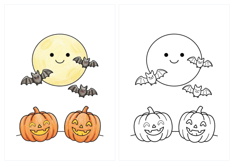 満月とコウモリの塗り絵