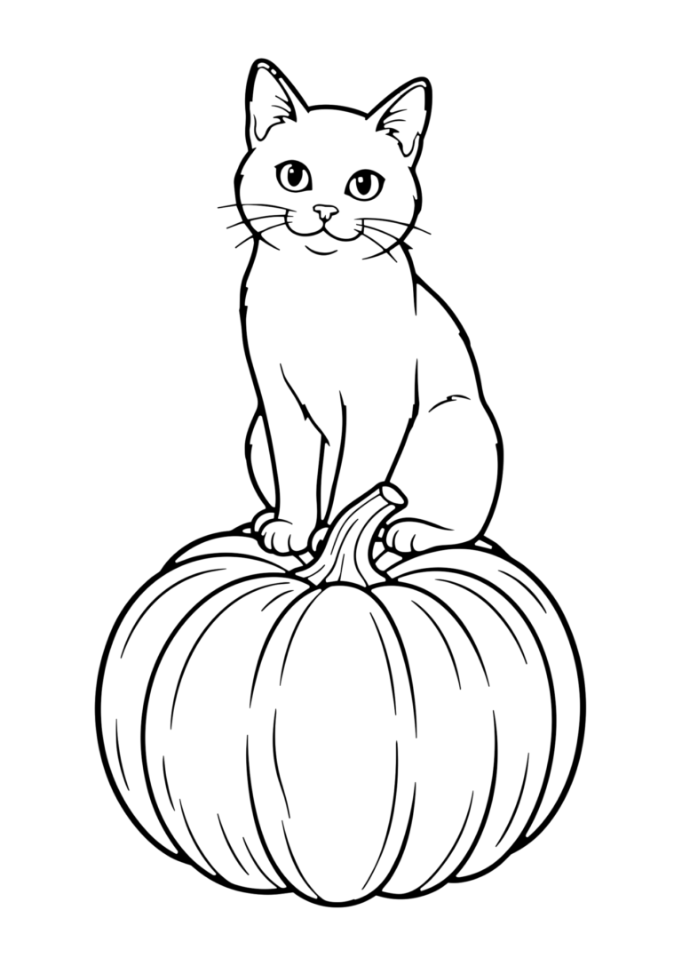 かぼちゃと黒猫の塗り絵(白黒線画)
