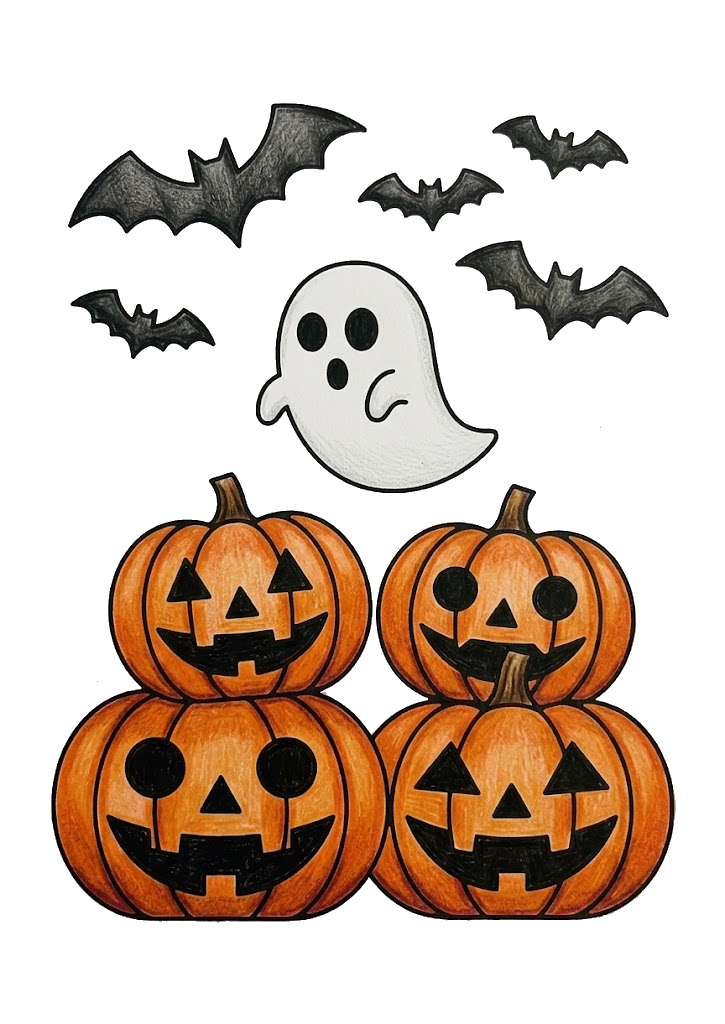 ハロウィンのおばけとかぼちゃの塗り絵のカラー見本