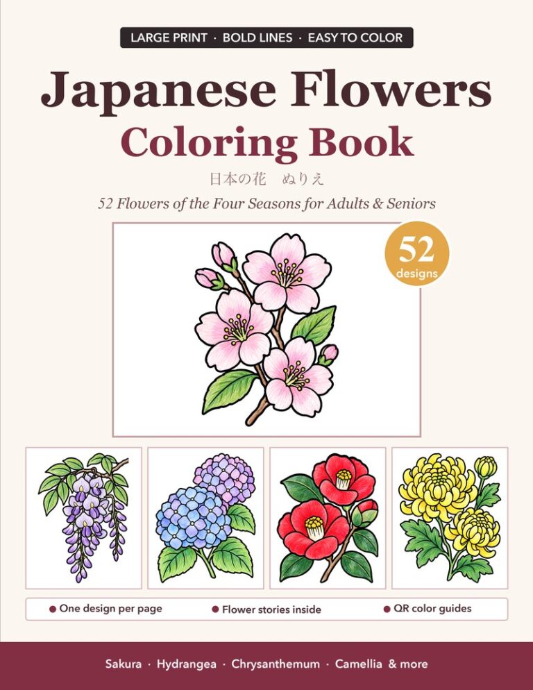 Japanese Flowers Coloring Book cover