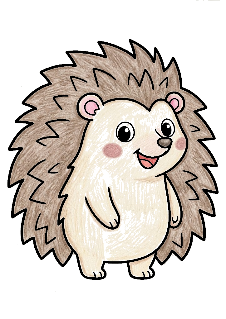 はりねずみの塗り絵 まるい体で笑うハリネズミ（カラー見本）