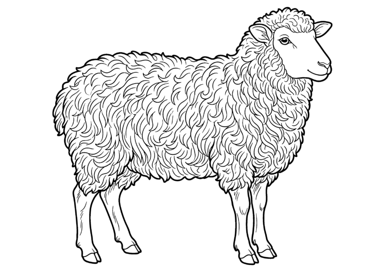 ひつじの塗り絵（白黒線画）