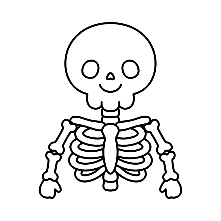 がいこつのイラスト（線画）｜壁面かざり用・背景透過PNG