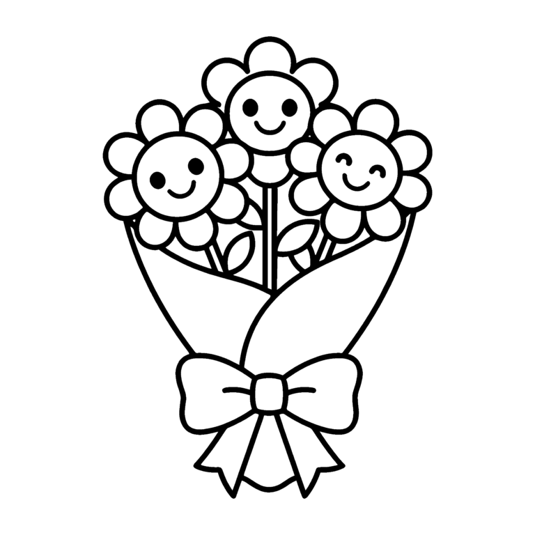 花たばのイラスト（線画）｜壁面かざり用・背景透過PNG