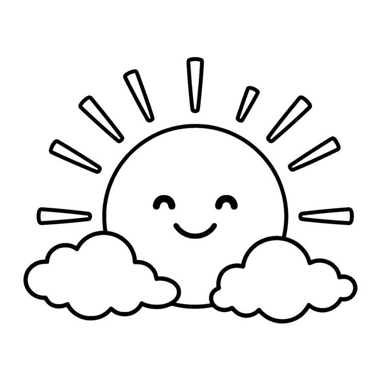 初日の出のイラスト（線画）｜壁面かざり用・背景透過PNG