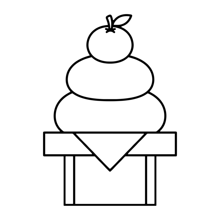 鏡餅のイラスト（線画）｜壁面かざり用・背景透過PNG