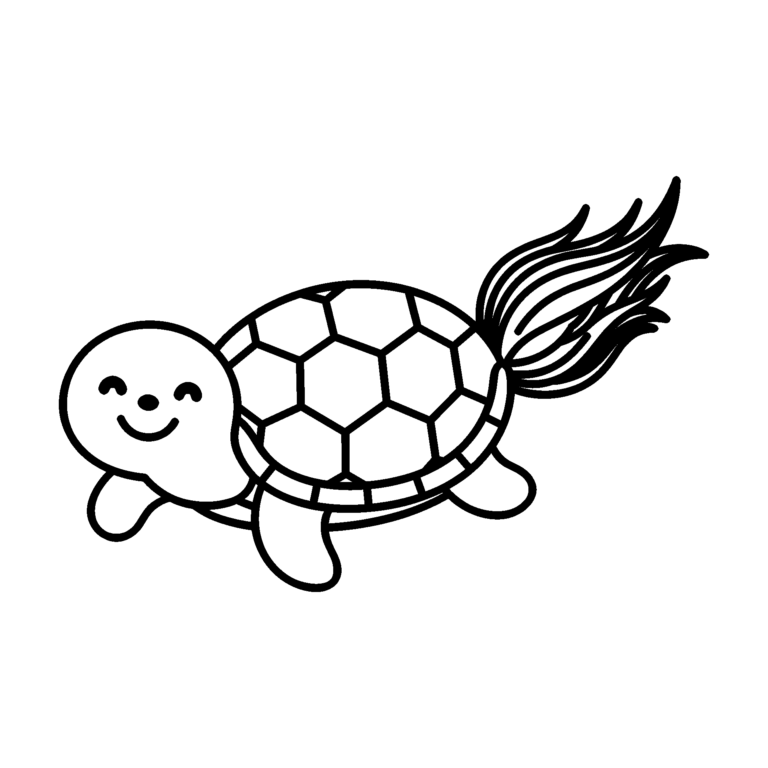 亀のイラスト（線画）｜壁面かざり用・背景透過PNG